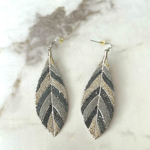 Leaves earrings gold silver and black - Picture 1 of 3